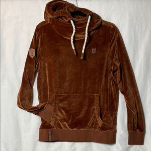 Luxurious German-Made Naketano Velour Rich Caramel Brown Men's Hoodie, Like New